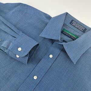 Claybrooke Mens Blue Black Micro Check Wrinkle Free Dress Shirt 15 32/33